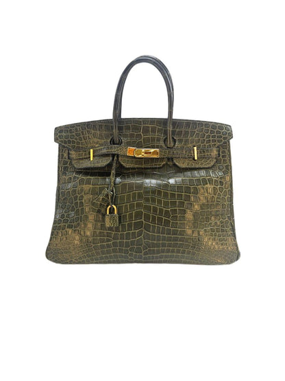 Hermes Birkin 35  Vert Fonce Matte Crocodile Porosus Gold Hardware Bag