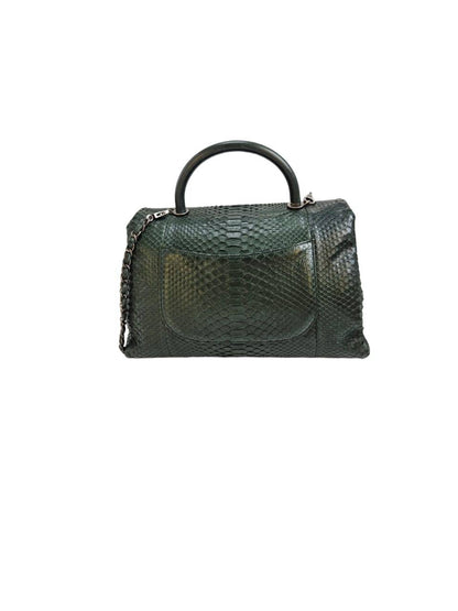 Chanel Green Python Medium Coco Top Handle Bag Ruthenium Hardware