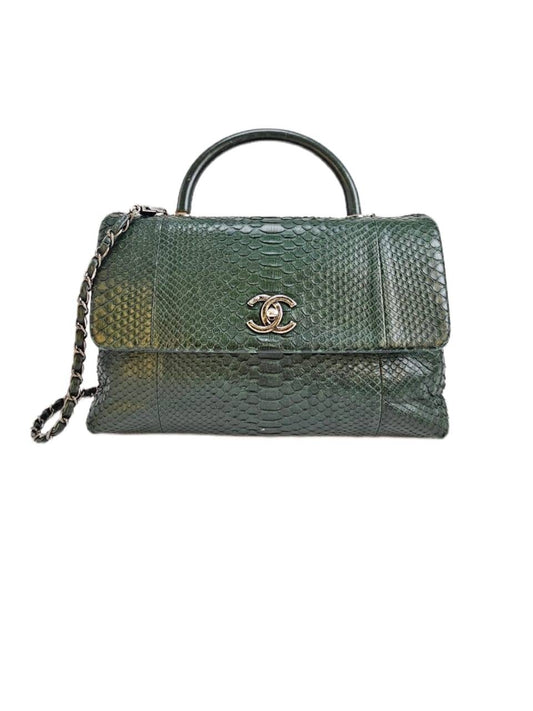 Chanel Green Python Medium Coco Top Handle Bag Ruthenium Hardware