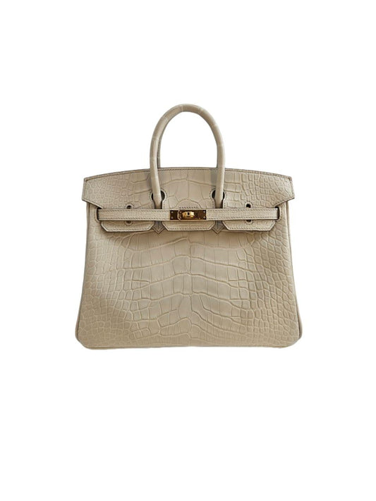 Hermes Beton alligator in Mississippi Birkin 25 Gold Hardware Bag