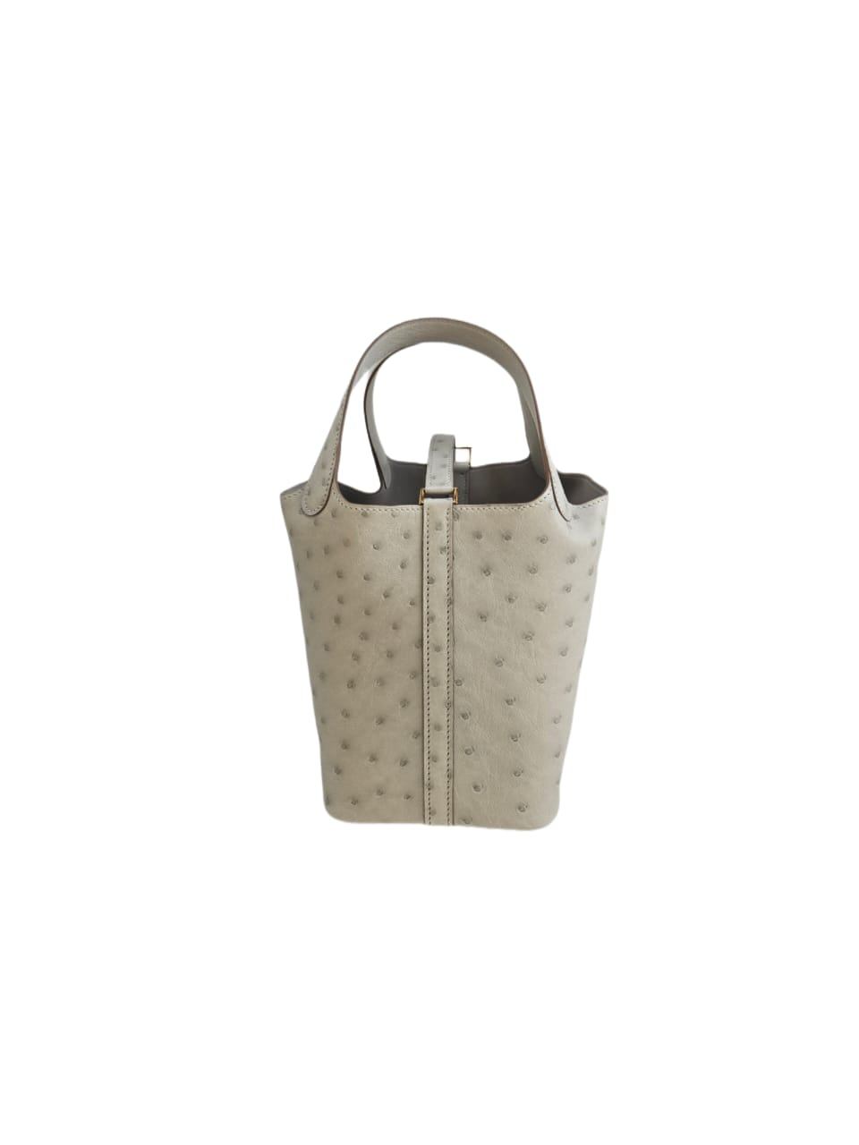 Hermès Pearl Grey Ostrich Leather Picotin Lock 18 Bag