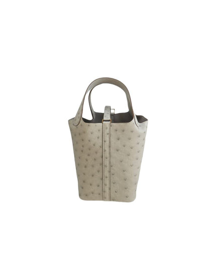 Hermès Pearl Grey Ostrich Leather Picotin Lock 18 Bag