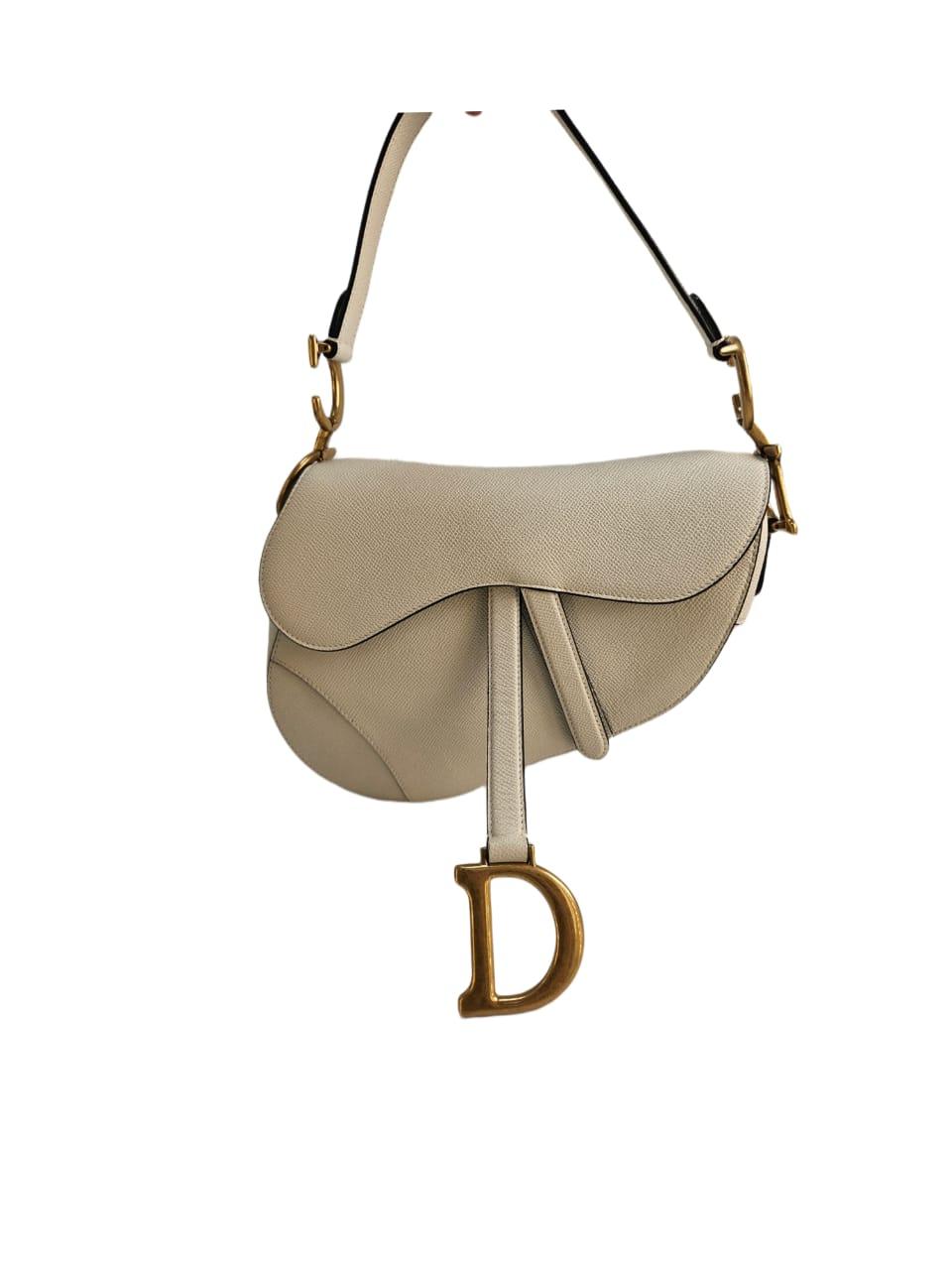 Christian Dior White Leather Saddle Bag w/Strap