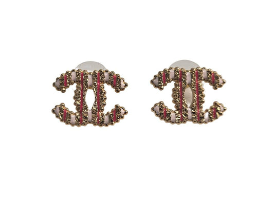 Chanel  CC Gold Striped Textured Stud Earrings