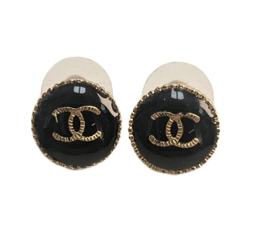 Chanel Black & Gold Tone CC Stud Earrings