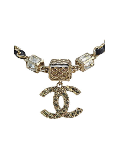 Chanel CC Crystal embelished leather & gold necklace