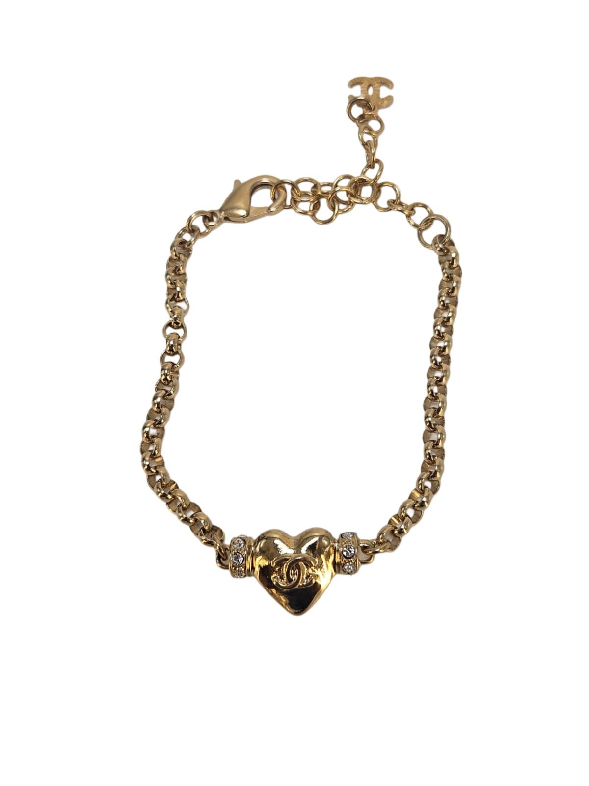 Chanel Crystal  Embelished Gold  Heart  Bracelet