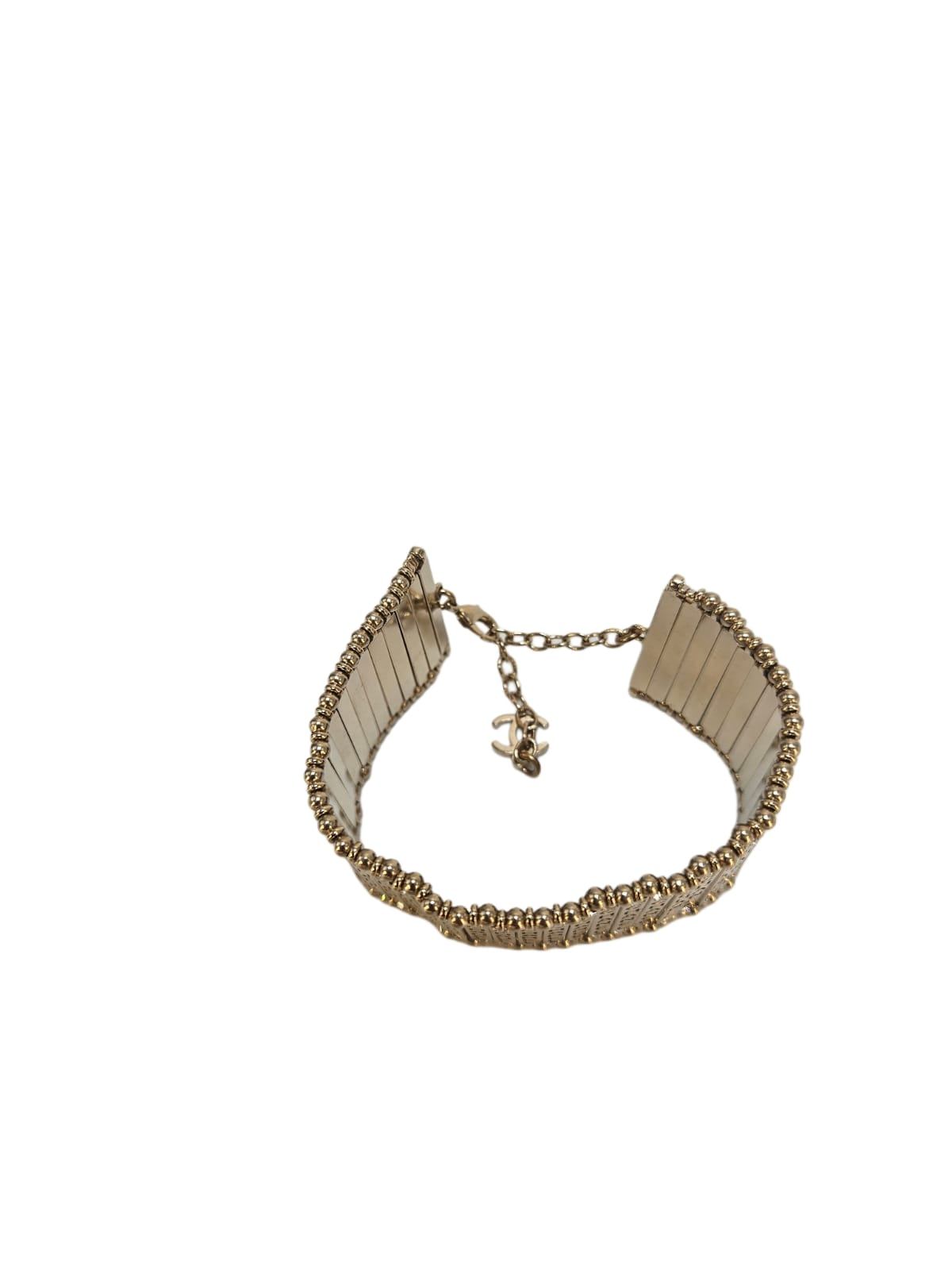 Chanel Strass  Embelished gold  Wide Cuff  bracelet