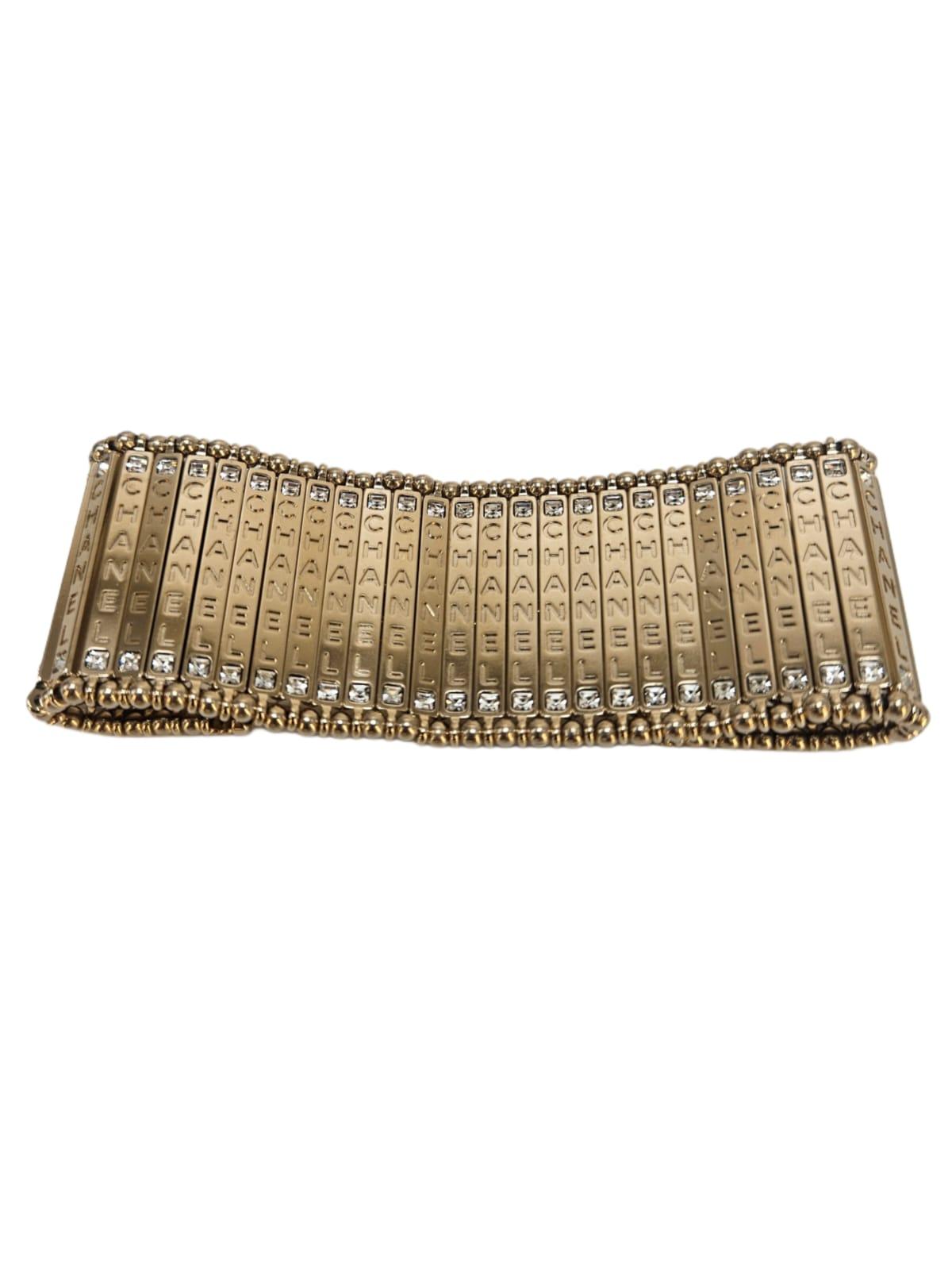 Chanel Strass  Embelished gold  Wide Cuff  bracelet