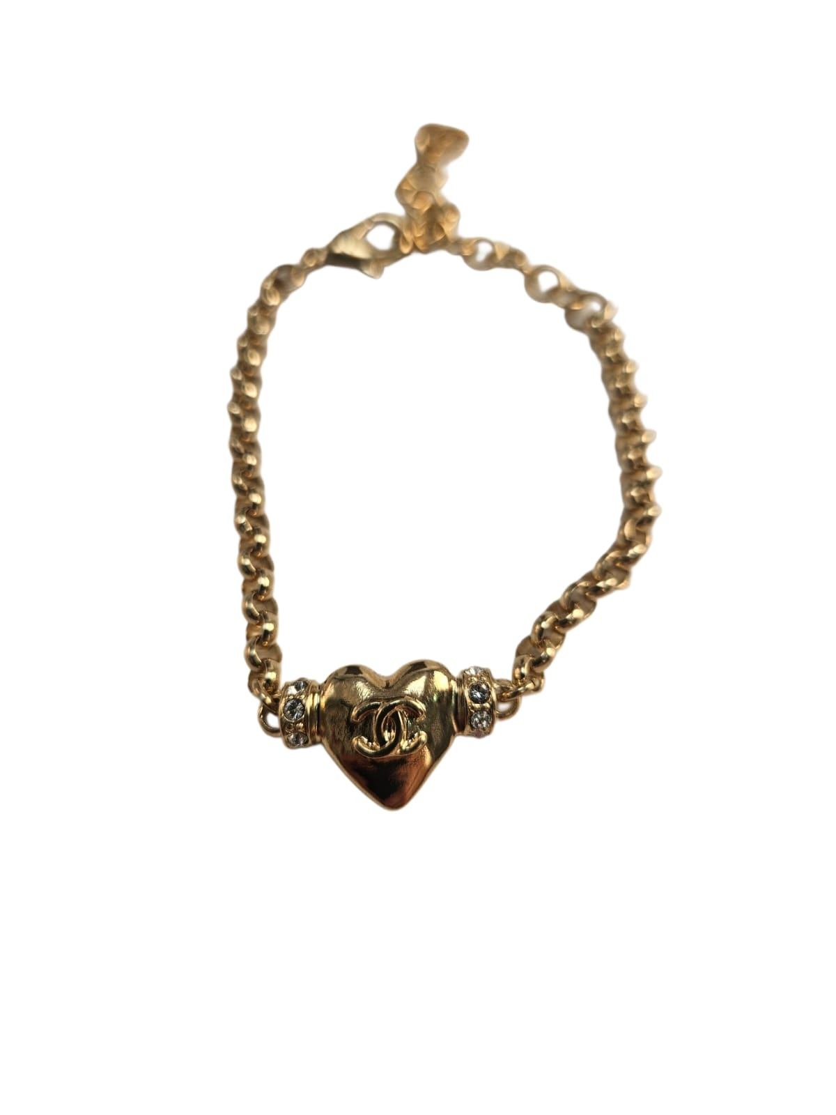 Chanel Crystal  Embelished Gold  Heart  Bracelet