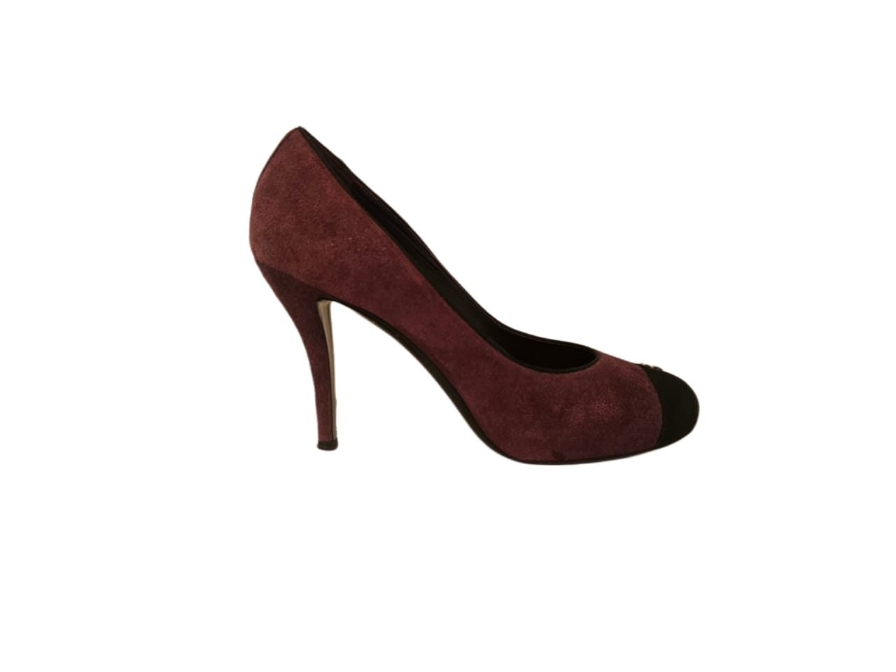 Chanel Burgundy Suede CC Cap Toe Pumps Shoes Size 41.5