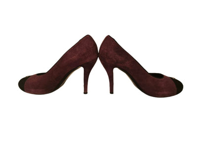 Chanel Burgundy Suede CC Cap Toe Pumps Shoes Size 41.5