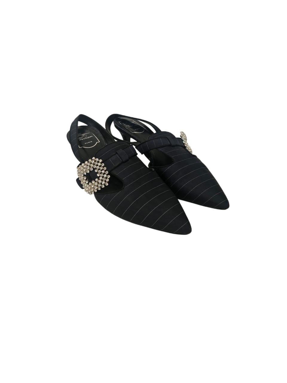 Roger Vivier  Black Embellished 50mm Canvas Slingback  Shoes Size EU39