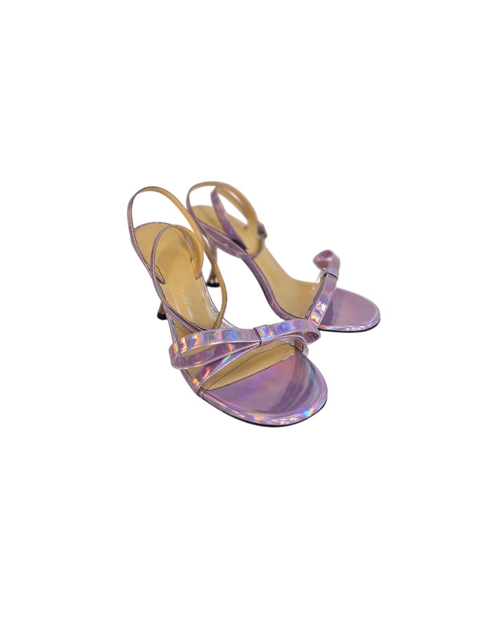 Mach & Mach Purple Iridescent Leather 80mm French Bow Sandals  Zize 36.5