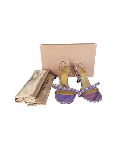 Mach & Mach Purple Iridescent Leather 80mm French Bow Sandals  Zize 36.5