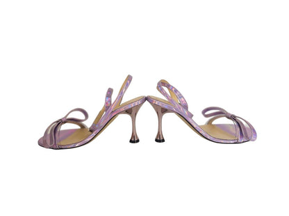 Mach & Mach Purple Iridescent Leather 80mm French Bow Sandals  Zize 36.5