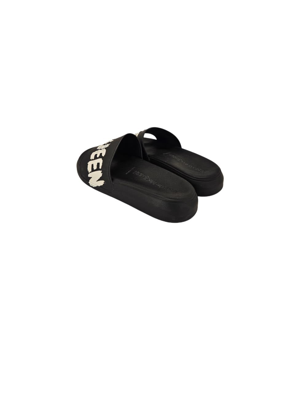 AlAlexander McQueen Black Graffiti Logo Rubber Slip on Slides Size EU44