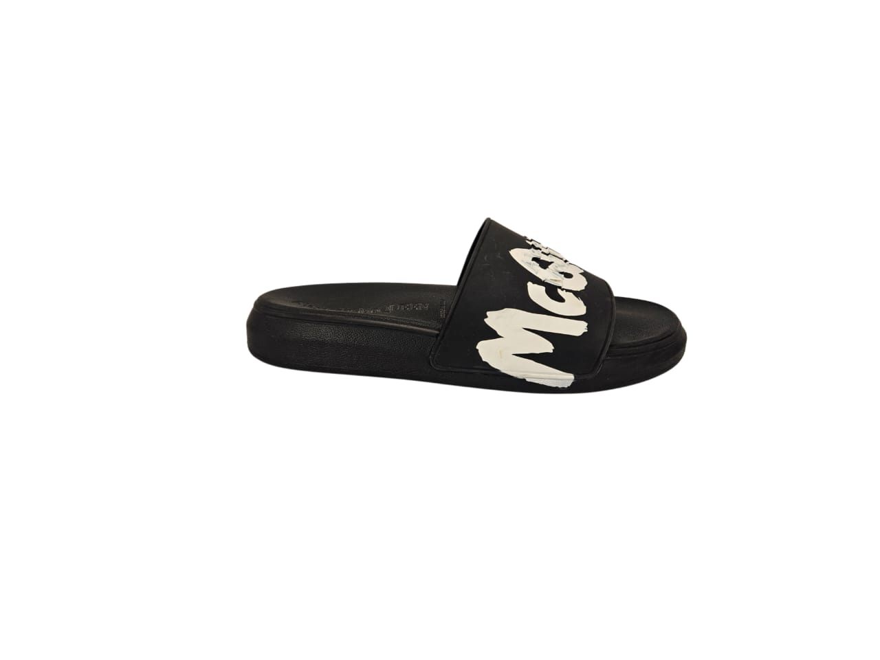 AlAlexander McQueen Black Graffiti Logo Rubber Slip on Slides Size EU44