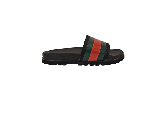 Gucci Black Rubber Web Detail Flat Slides Size US 9