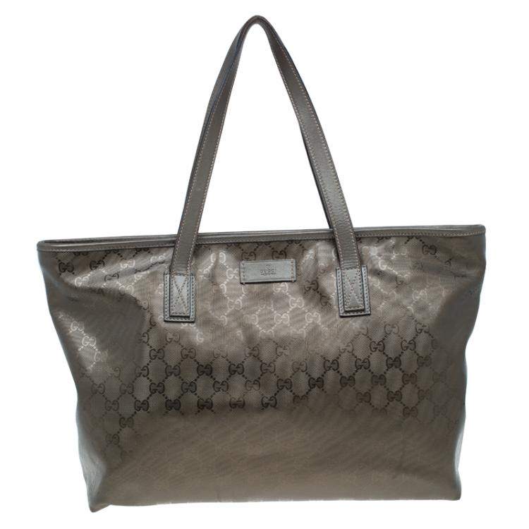 Gucci Gunmetal GG Coated Canvas Medium Imprime Tote