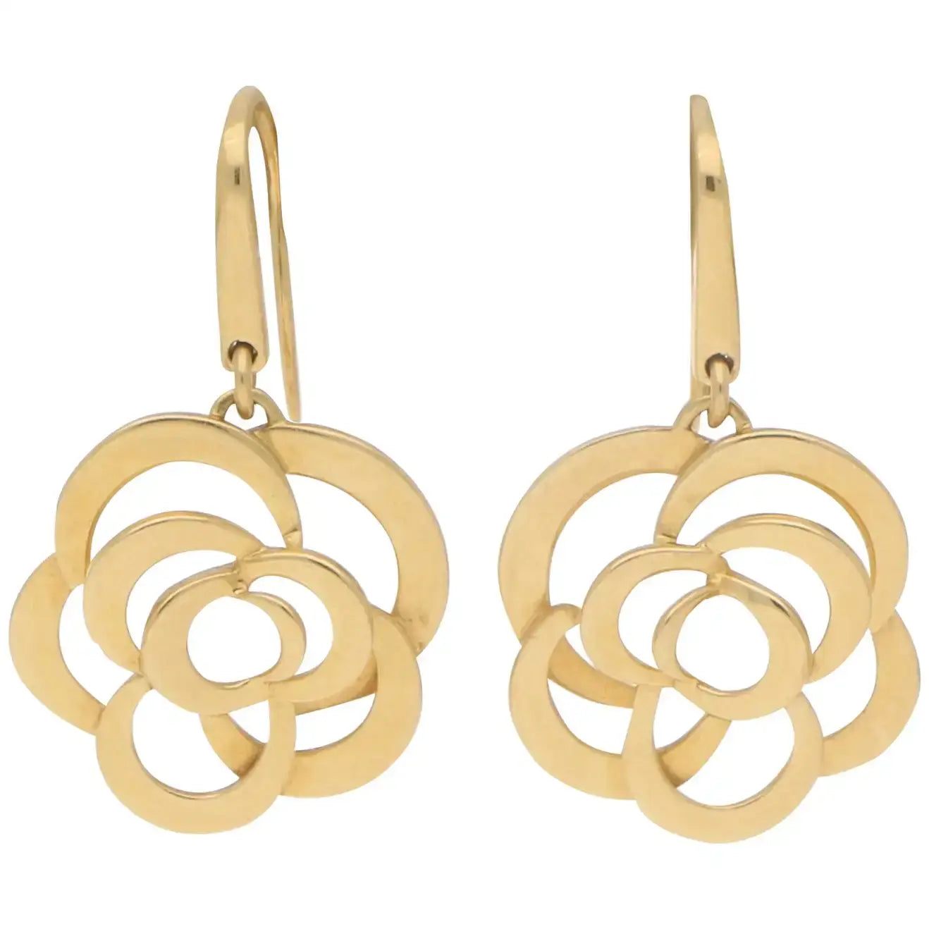 Chanel Signature Camellia Flower Drop 18 Karat Yellow Gold Earrings