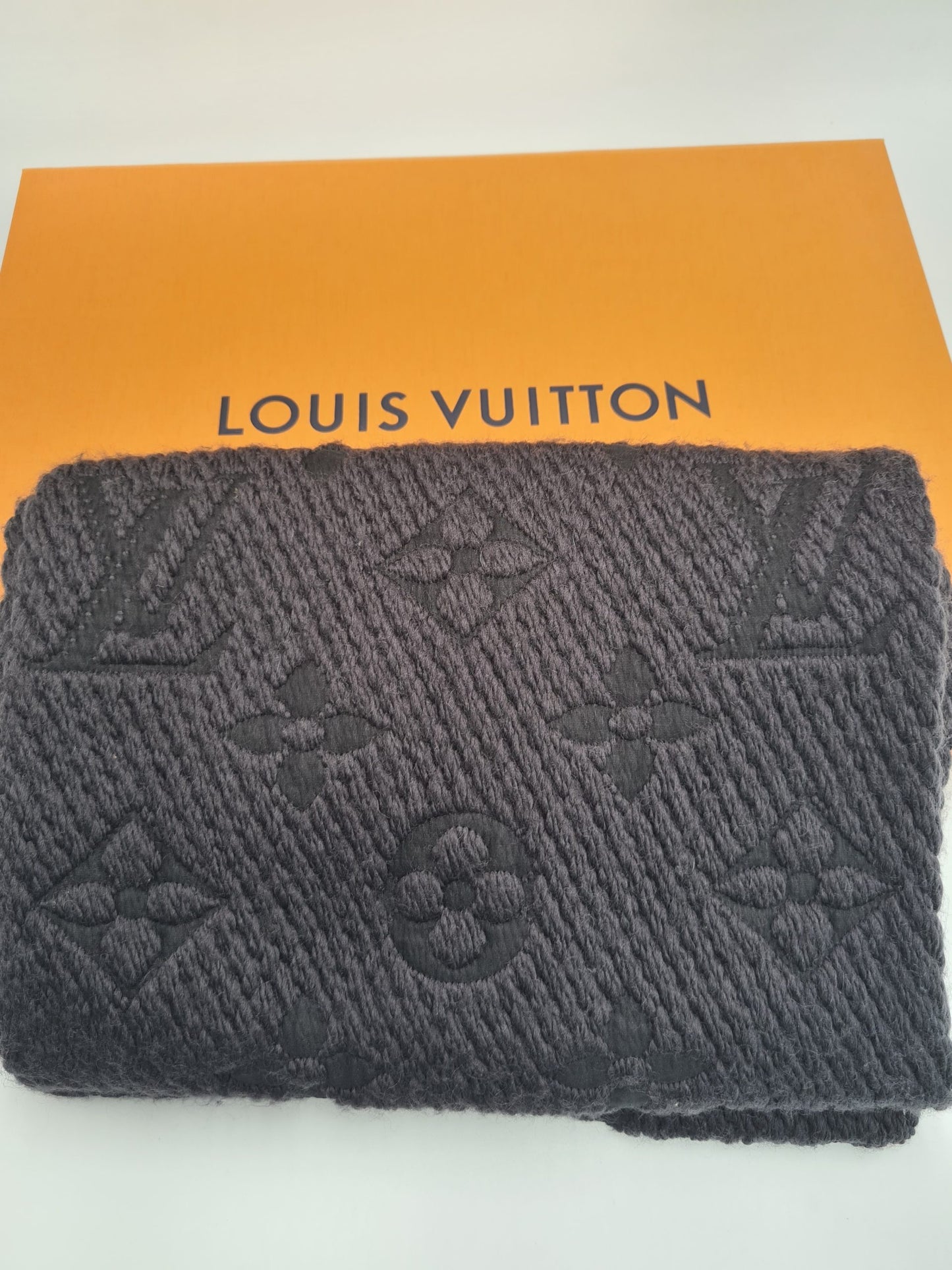 LOUIS VUITTON Wool Silk Logomania Scarf Charcoal 1296873